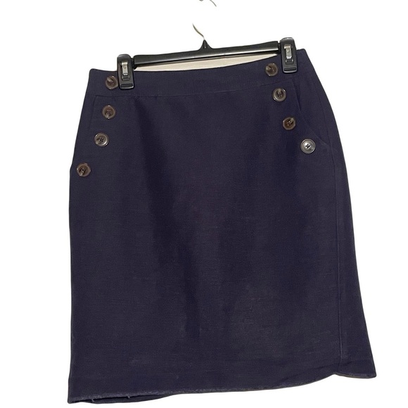 Loft Ann Taylor  Navy Blue Button-Accent Skirt size 4 linen/rayon - Picture 1 of 7